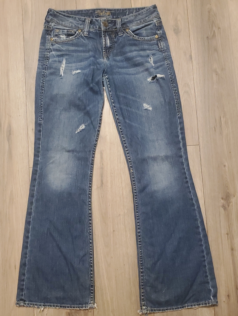 Silver Jeans Women's Blue Flare Distressed Denim